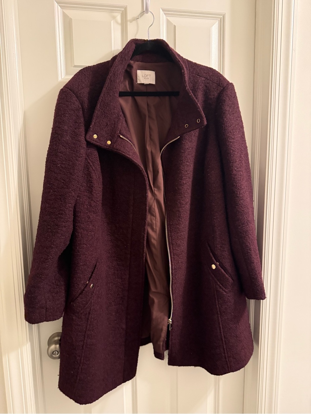 LOFT Women's Deep Burgundy Bouclé Pea Coat